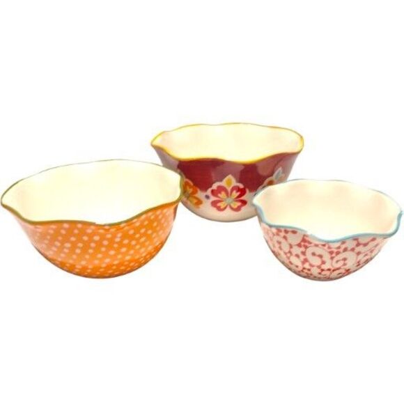 Pioneer Woman Mixing Bowls Set Of 3 Fall Floral Polk Dot Autumn Serving Nesting - Picture 2 of 15